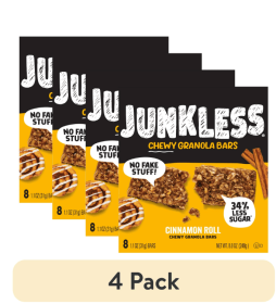 (4 pack) JUNKLESS Chewy Cinnamon Roll Granola Snack Bars, 1.1 oz, 8 Count