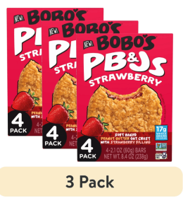 (3 pack) Bobo's PB&Js, Peanut Butter Oat Crust With Strawberry Filling, 4 Pack of 2.1oz oat snacks