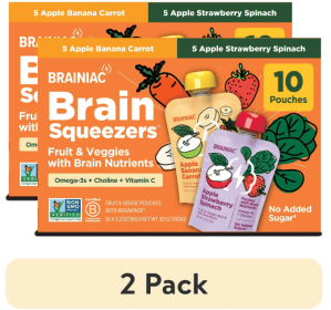 Brain Squeezers Fruit and Veggie Pouches with BrainPack, No Added Sugar, Variety Pack, 3.2 oz, 10ct