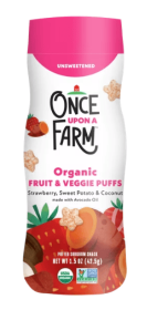 Once Upon a Farm Organic Baby Puffs, Strawberry, Sweet Potato & Coconut, 1.5oz Canister