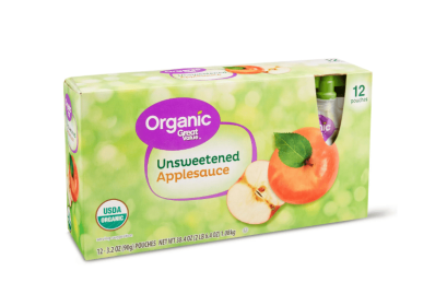 Great Value Organic Unsweetened Applesauce, 3.2 oz, 12 Pouches