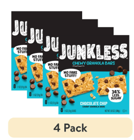 (4 pack) JUNKLESS Chewy Chocolate Chip Granola Snack Bars, 1.1 oz, 8 Count