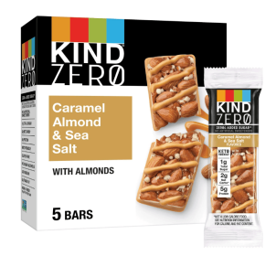 KIND ZEROg Added Sugar Bars, Keto Friendly, Caramel Almond and Sea Salt Flavored, 6.2oz Box (5 Bars)