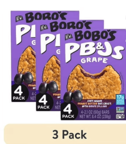 (3 pack) Bobo's PB&Js, Peanut Butter Oat Crust With Grape Filling, 4 Pack of 2.1 oz oat snacks