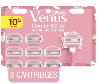 Venus ComfortGlide White Tea Women's Razor Blades, with Built-in Shave Gel Bars, 8 Razor Blade Refills
