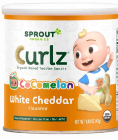 CoComelon Sprout Organics Toddler Snacks, Organic White Cheddar Curlz, 1.48 oz Canister