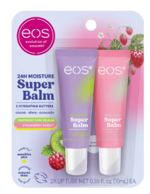 Eos 24H Moisture Super Balm- Strawberry Sorbet & Raspberry Kiwi Splash, 0.35 fl oz (2 Pack)
