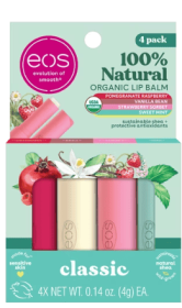 Eos 100% Natural & Organic Lip Balm Sticks- Variety Pack | 0.14 oz | 4 Per Pack