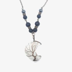 EMF 5G Shielding Silver Necklace Crescent Moon Clear Quartz Shungite Hematite Black Tourmaline