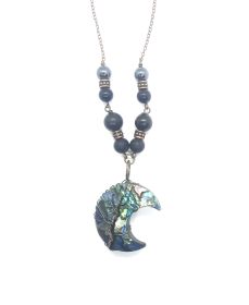 Crescent Moon Shungite Hematite Abalone Black Tourmaline EMF 5G Shielding Necklace