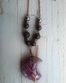 EMF 5G Shielding Silver Necklace Crescent Moon Amethyst Shungite Hematite Black Tourmaline